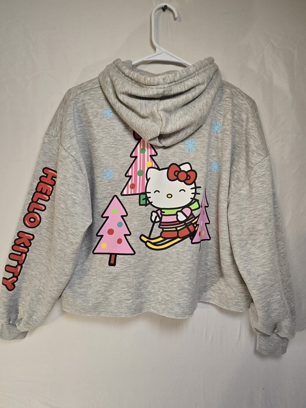 Hello Kitty X Aeropostale Crop Christmas Sweatshirt Women S/XS Gray Graphic Y2K